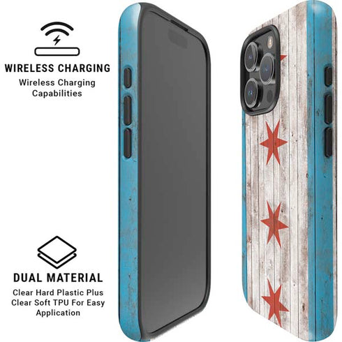 Chicago Flag Dark Wood iPhone 16 Pro Magsafe Impact Case